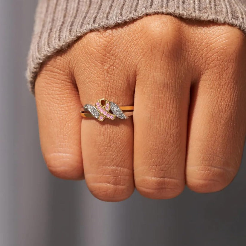 Pink ribbon ring to raise awareness of breast cancer