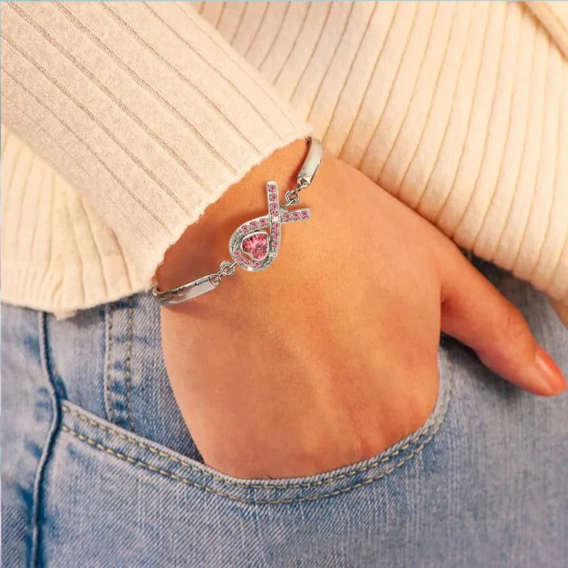 Breast Cancer Awareness-It is ok to not be ok Pink Heart Ribbon Bracelet