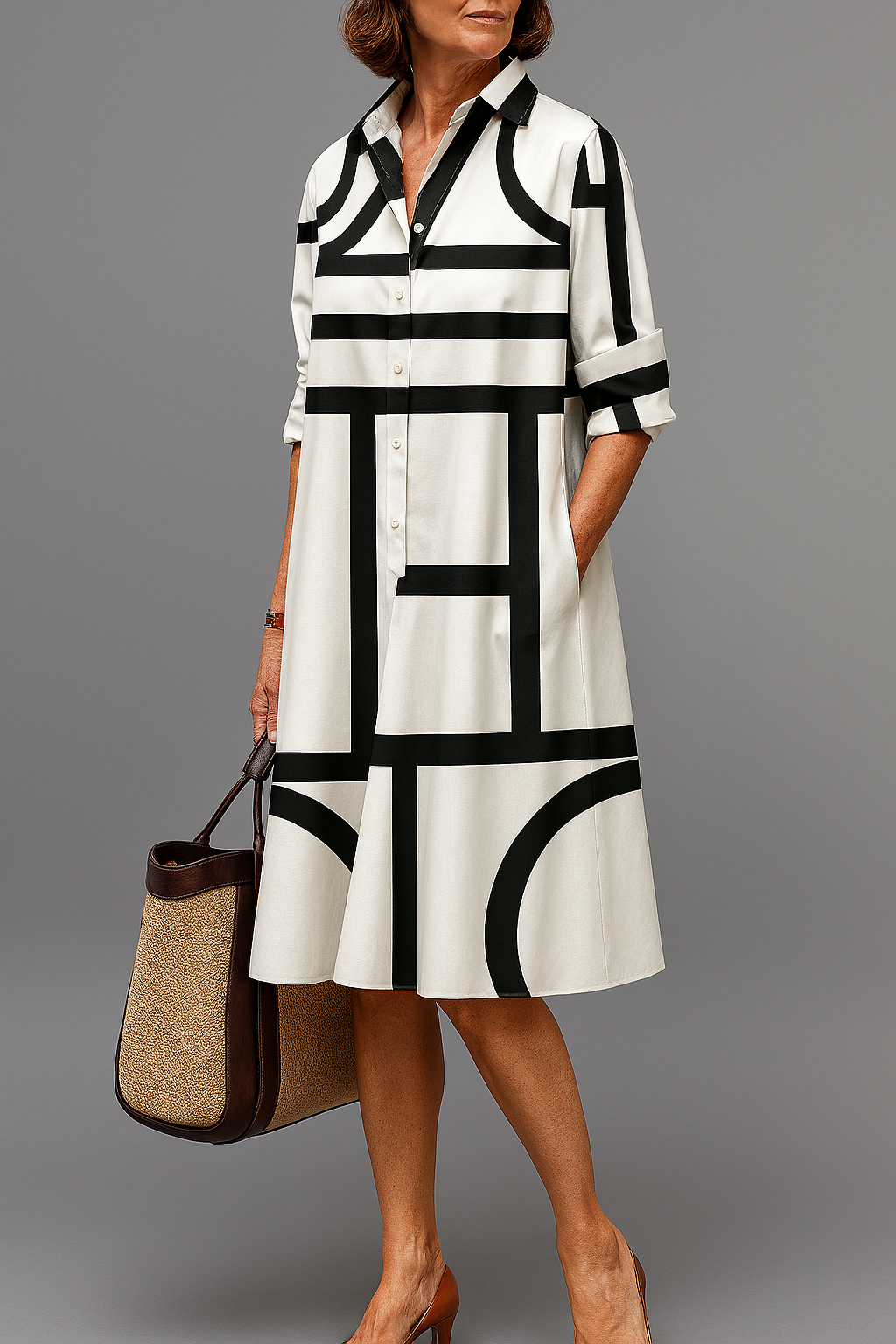Brigitte™ | Chic Long Sleeve Midi Dress with Sleeves