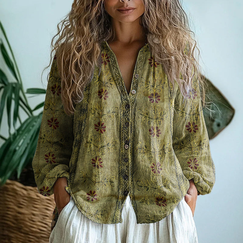 Isla | Floral Trim Button Blouse