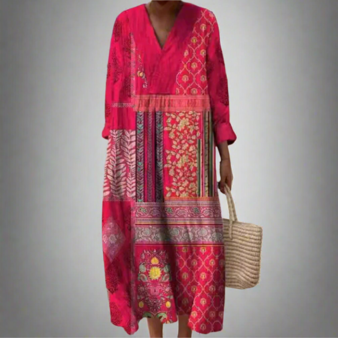 Maisie™ | Vibrant Long Sleeve Midi Dress