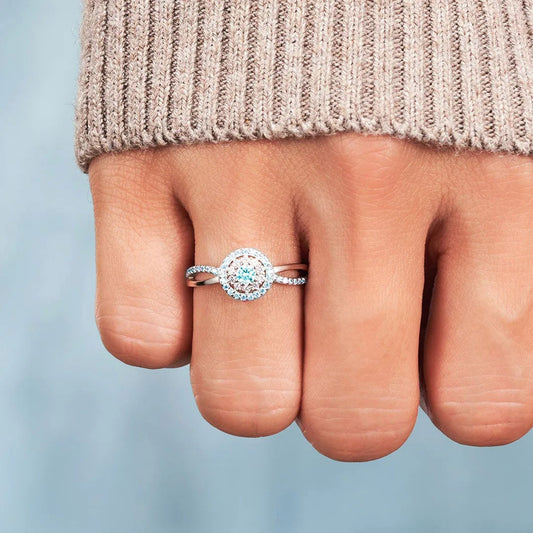 Ovarian Cancer Awareness-Teal Round Diamond Infinity Ring