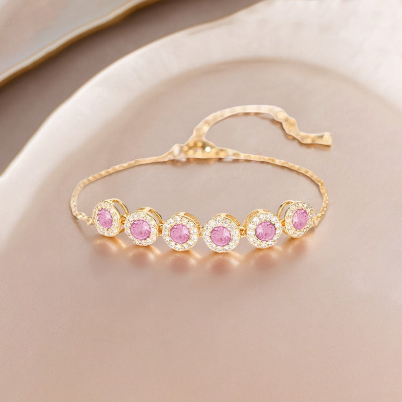 Breast Cancer Awareness Pink Round Diamond Power Bracelet
