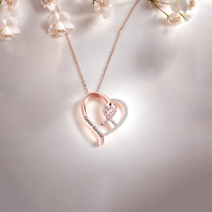 Breast Cancer Awareness-Survivor Pink Ribbon Rhinestone Necklace