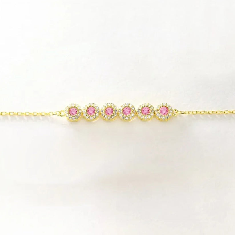Breast Cancer Awareness Pink Round Diamond Power Bracelet