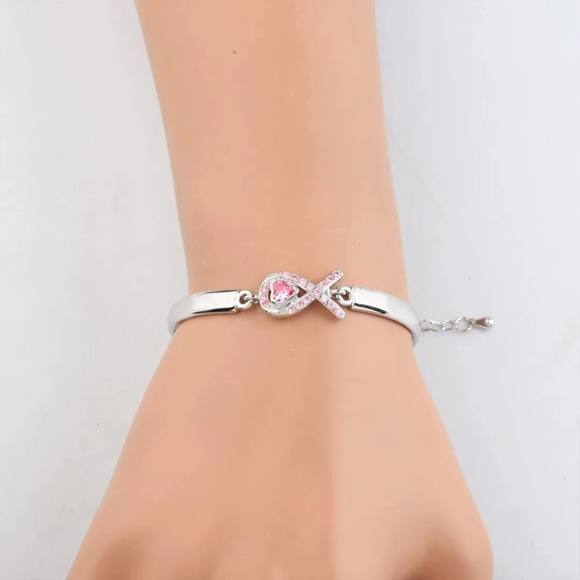 Breast Cancer Awareness-It is ok to not be ok Pink Heart Ribbon Bracelet
