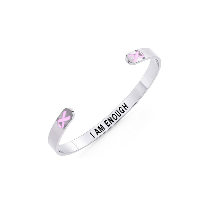 Breast Cancer Awareness-I Am Enough Pink ribbon thin Bracelet