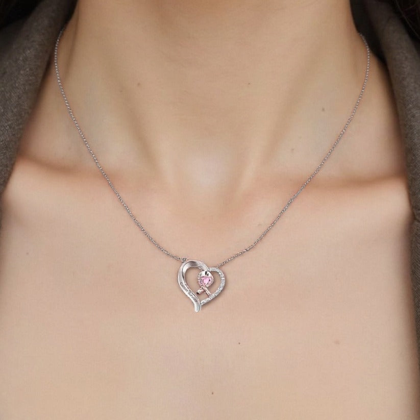 Breast Cancer Awareness-Survivor Pink Ribbon Rhinestone Necklace