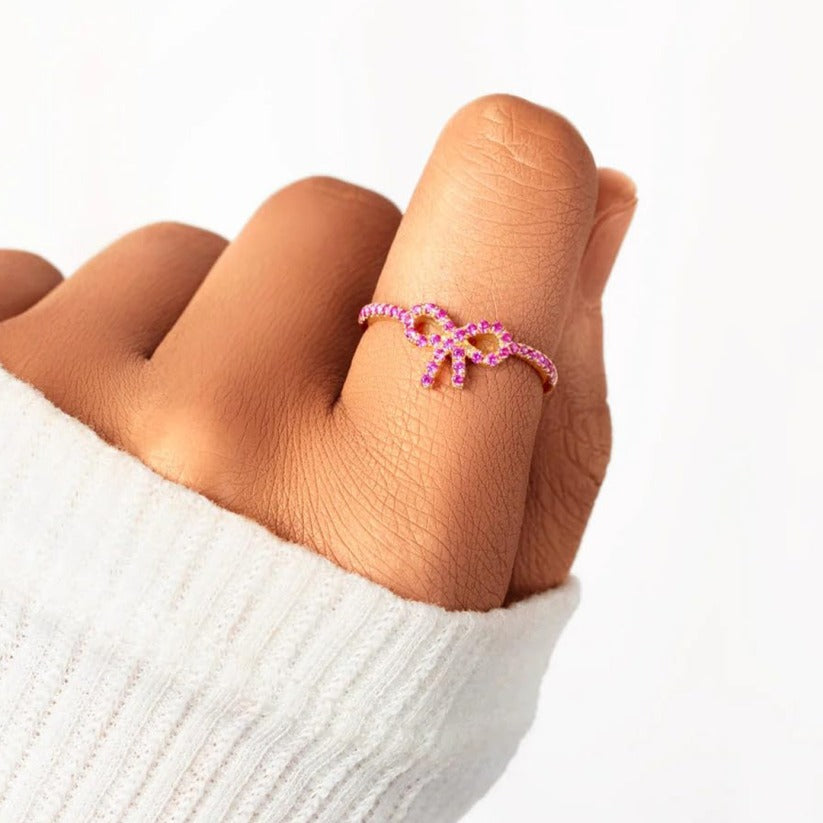 S925 Raise Awareness Of Breast Cancer Pink Ribbon Ring