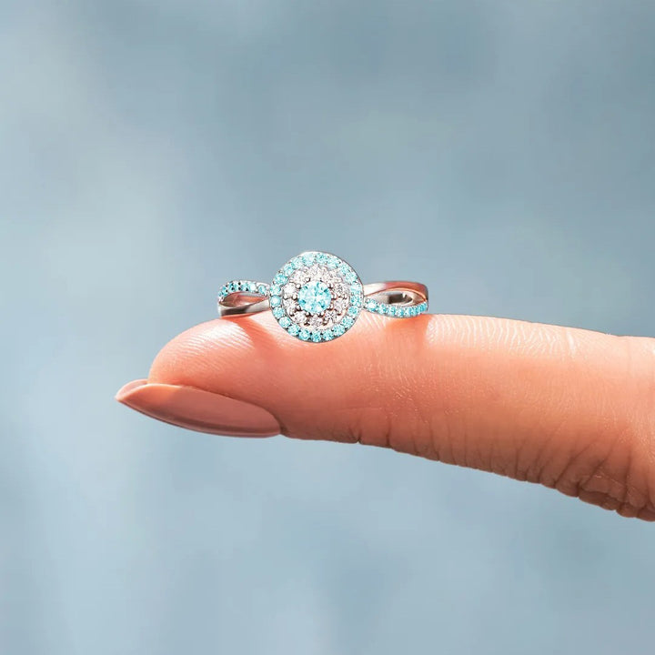 Ovarian Cancer Awareness-Teal Round Diamond Infinity Ring