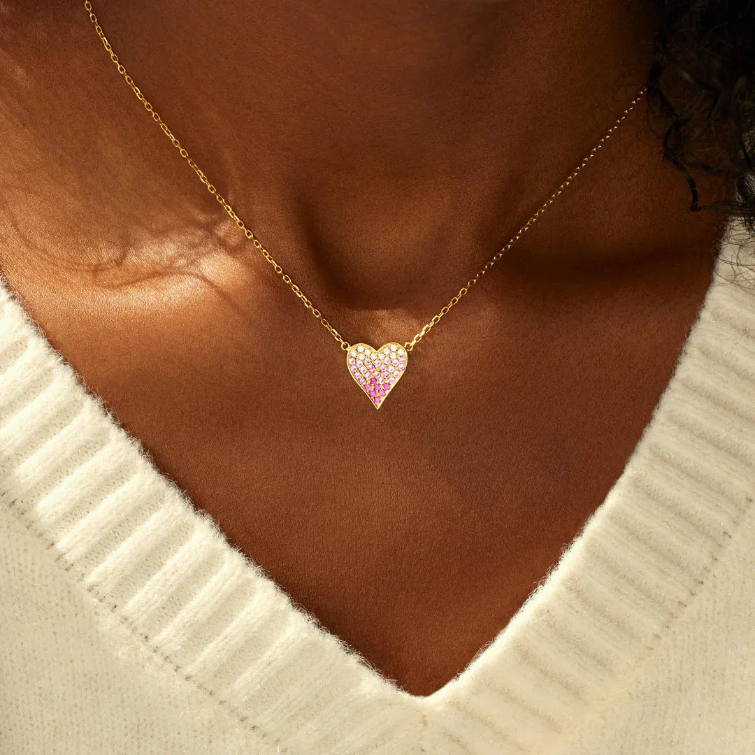 Breast Cancer Awareness-Gradient pink heart necklace