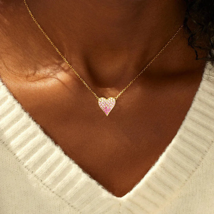 Breast Cancer Awareness-Gradient pink heart necklace
