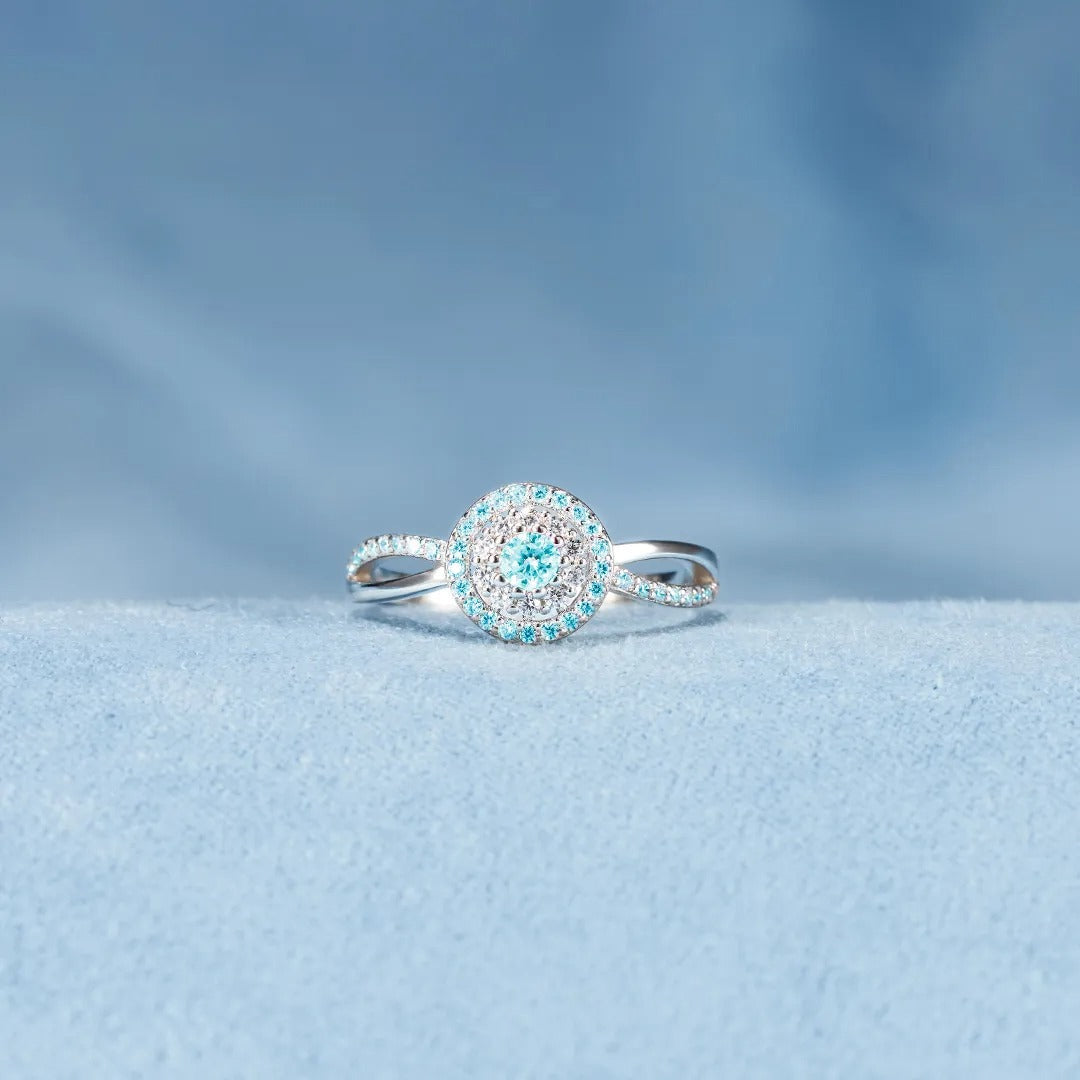 Ovarian Cancer Awareness-Teal Round Diamond Infinity Ring