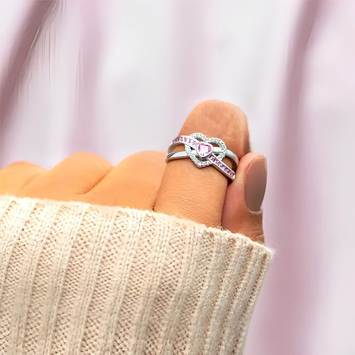S925 Raise Awareness Of Breast Cancer Pink Heart Diamond Ring