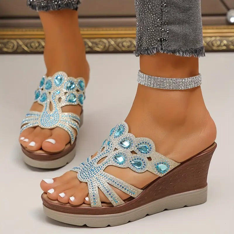 Stylish Sandals for Women - Glamorous Rhinestones & Comfortable Wedge Design
