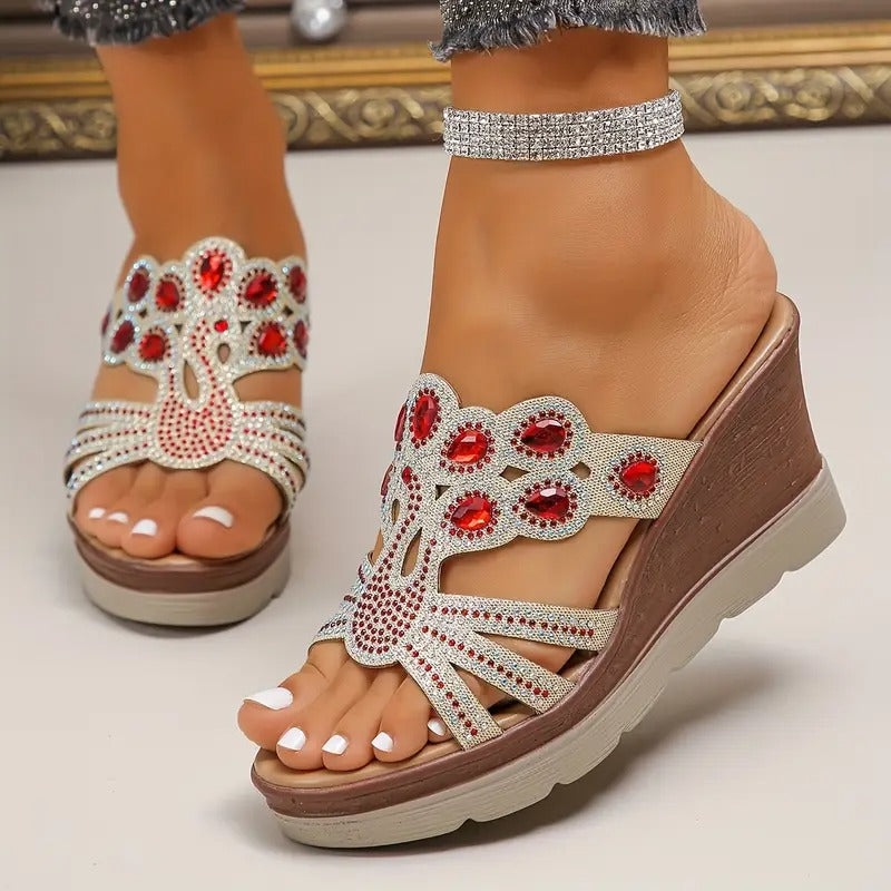 Stylish Sandals for Women - Glamorous Rhinestones & Comfortable Wedge Design