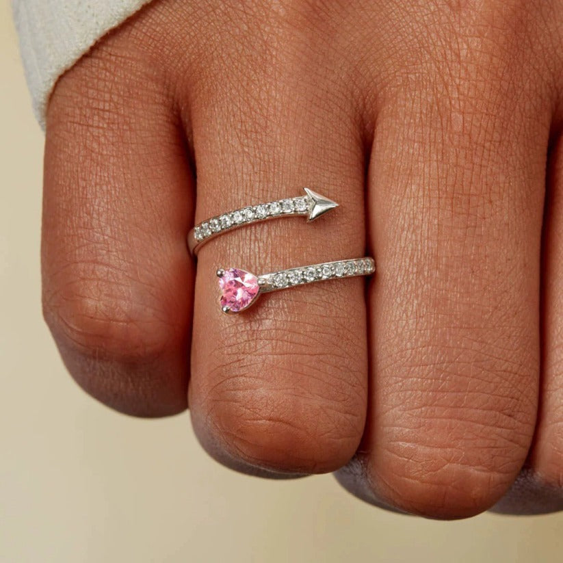 Breast Cancer Awareness-Pink Diamond Heart Open Ring