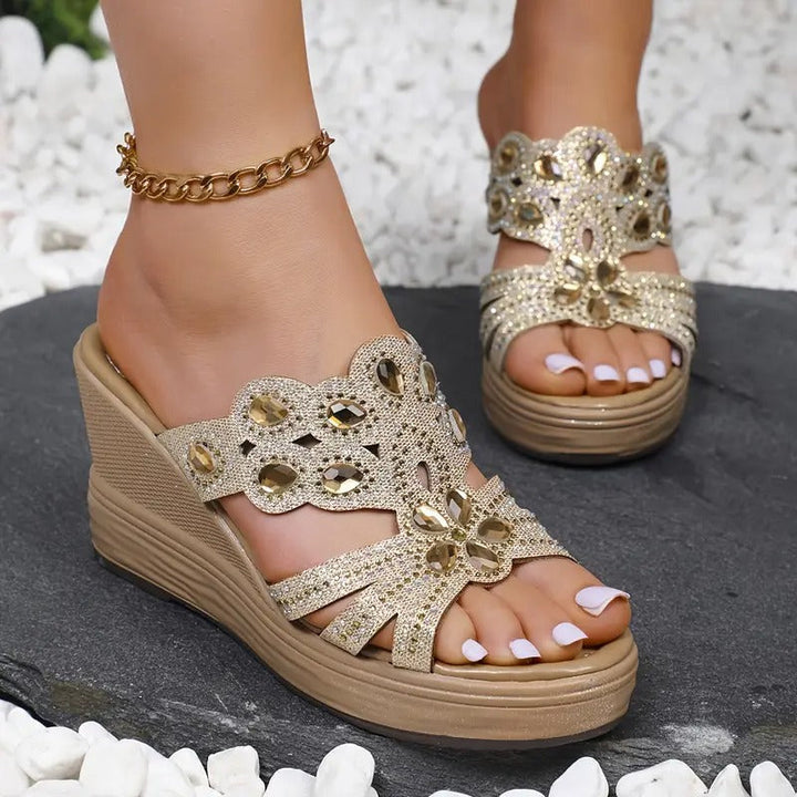 Stylish Sandals for Women - Glamorous Rhinestones & Comfortable Wedge Design
