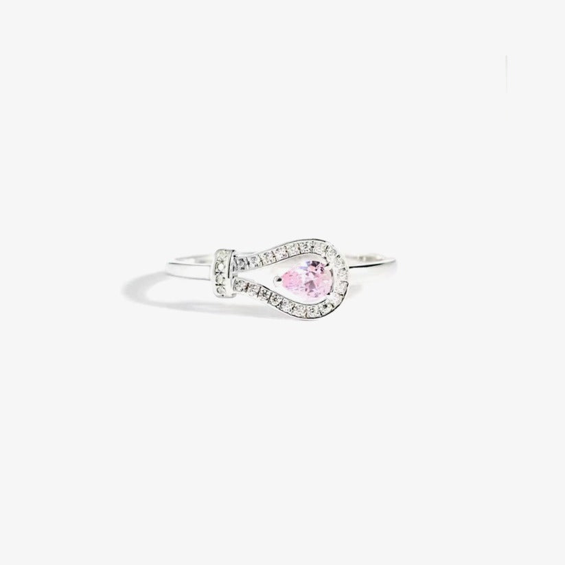 Breast Cancer Awareness-She Doesn t Fight Alone Horseshoe clasp pink diamond ring