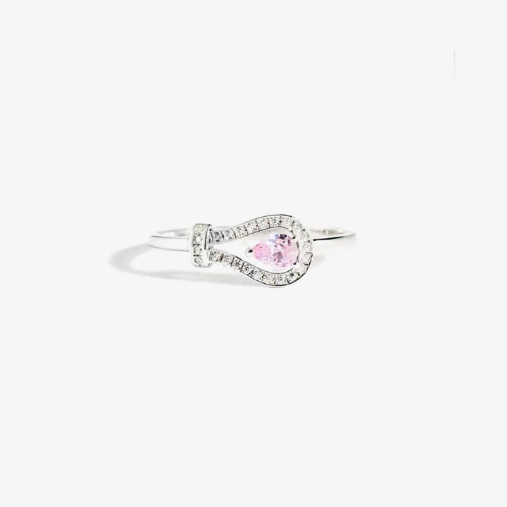 Breast Cancer Awareness-She Doesn t Fight Alone Horseshoe clasp pink diamond ring
