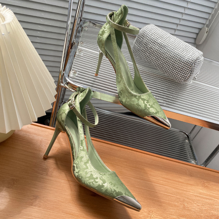 Black Stiletto Heels - Elegant Vegan Design with Metallic Toe Detail