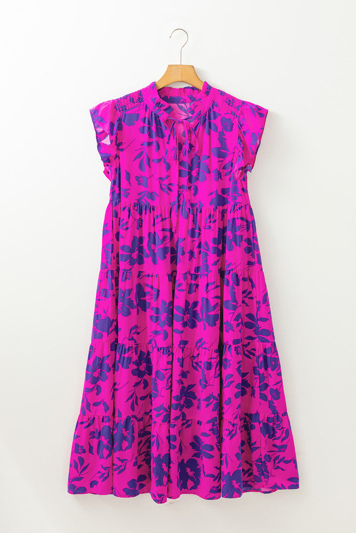 Floral Print Flutter Sleeve Maxi Dress