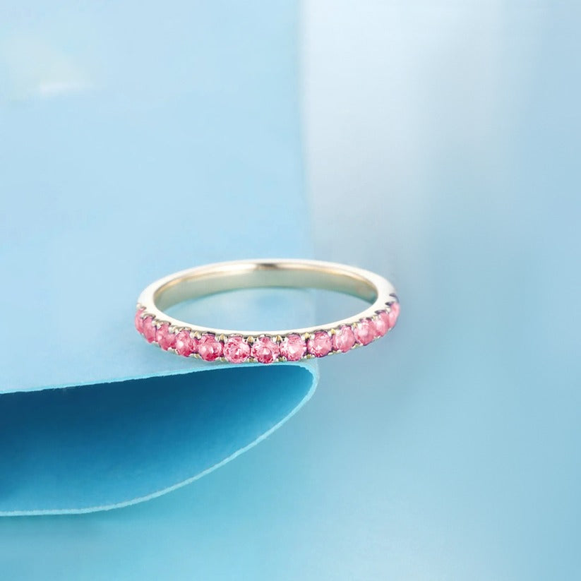 Breast Cancer Awareness Pink Half Eternity Ring