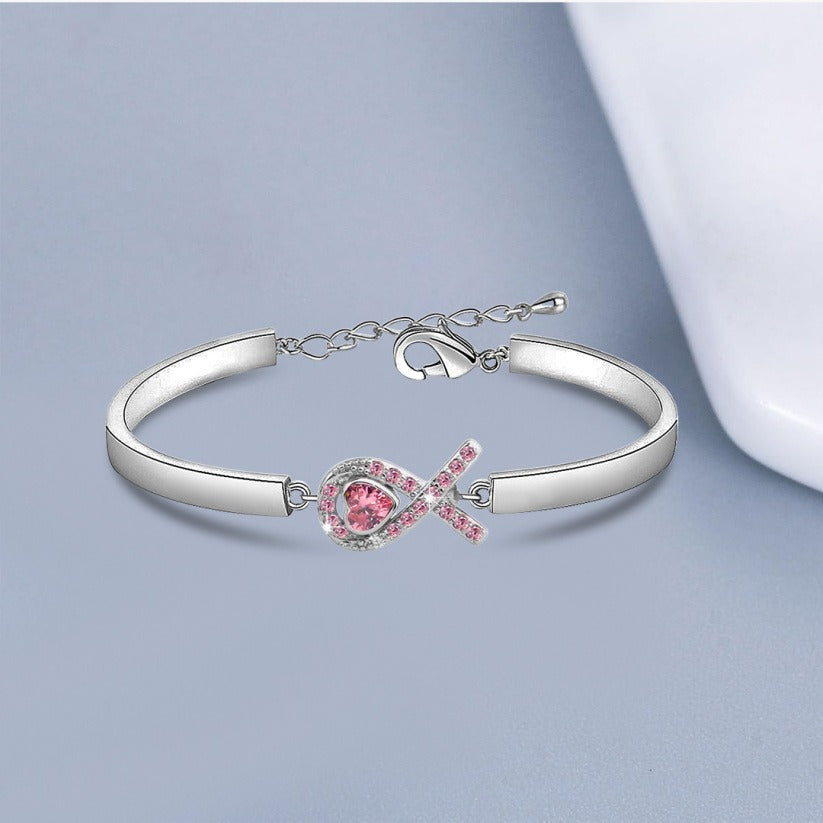 Breast Cancer Awareness Pink Heart Ribbon Bracelet