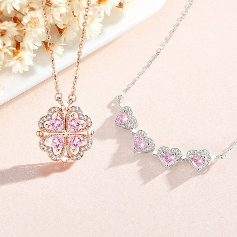 Breast Cancer Awareness-Pink Diamond Four-Leaf Clover Necklace