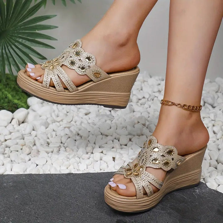 Stylish Sandals for Women - Glamorous Rhinestones & Comfortable Wedge Design