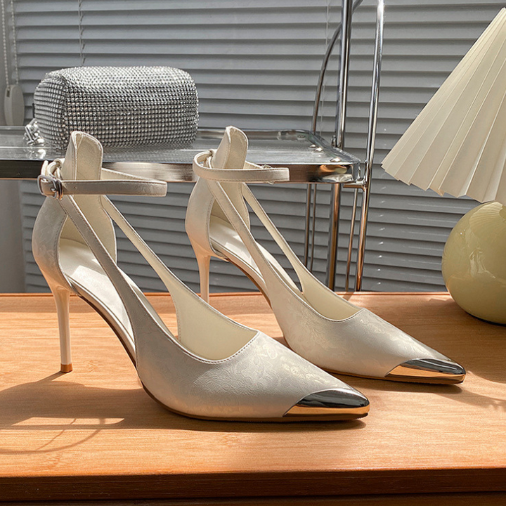 Black Stiletto Heels - Elegant Vegan Design with Metallic Toe Detail