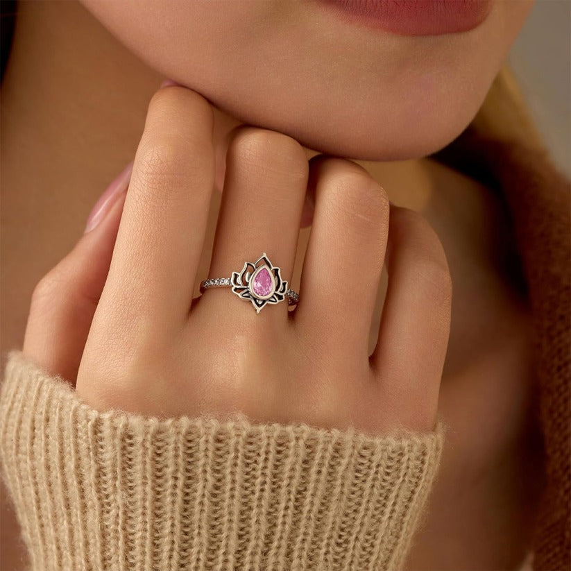 I Wear Pink For Myself To Defeat Breast Cancer pink Lotus Flower Rings