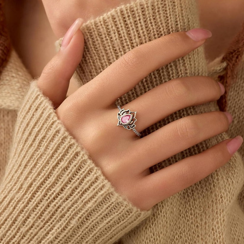 I Wear Pink For Myself To Defeat Breast Cancer pink Lotus Flower Rings