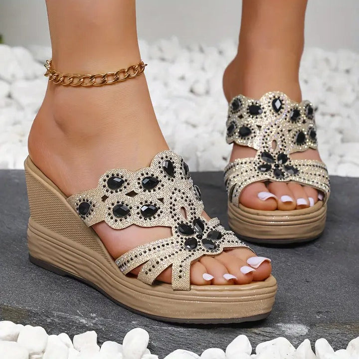 Stylish Sandals for Women - Glamorous Rhinestones & Comfortable Wedge Design