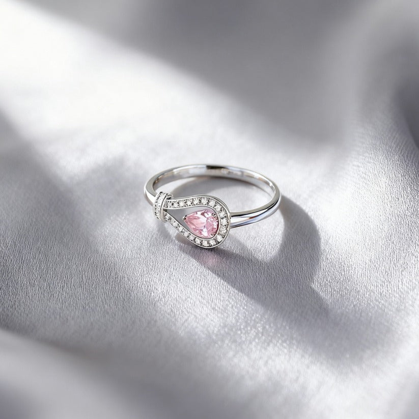 Breast Cancer Awareness-She Doesn t Fight Alone Horseshoe clasp pink diamond ring