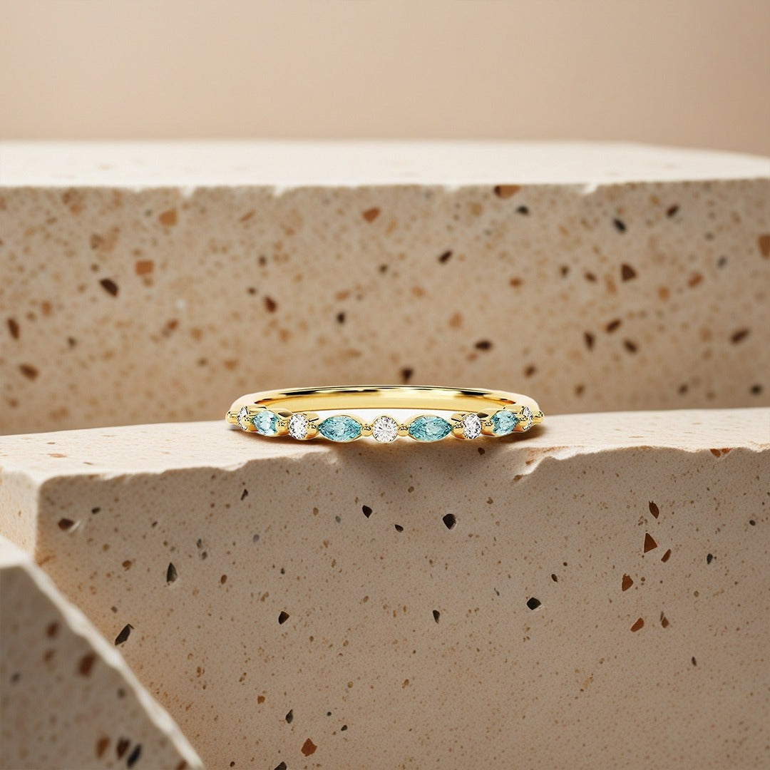 Ovarian Cancer Awareness-Cyan Diamond Thin Ring