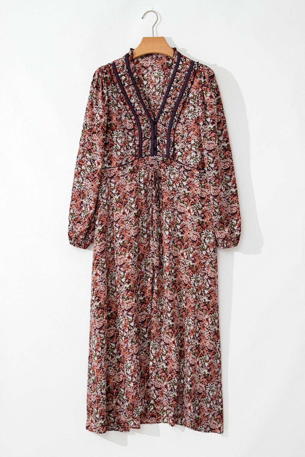 Floral Print V Neck Midi Dress