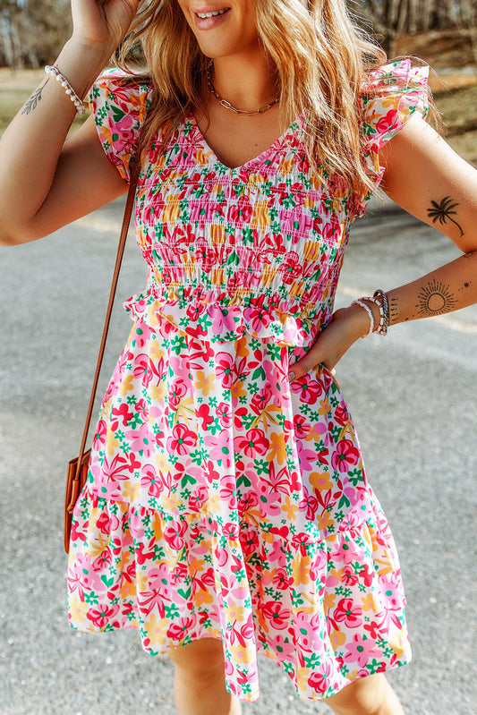 Smocked Bodice Ruffle  Floral Dresses