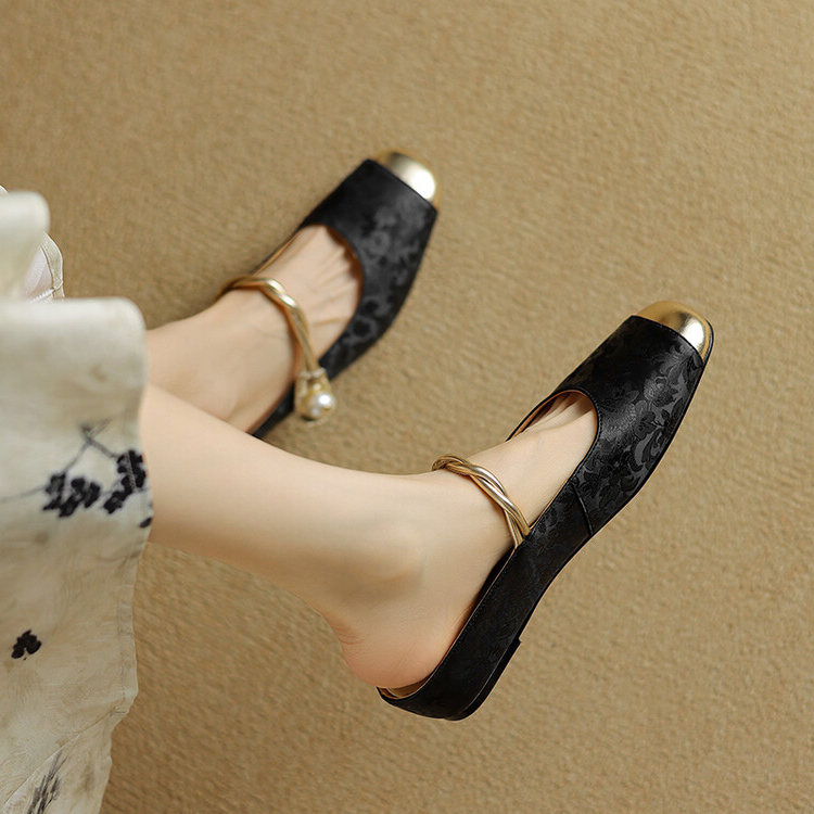 Variant image for Elegant Slip-On Pumps - Luxurious Brocade & Pearl Detail for Comfort-25