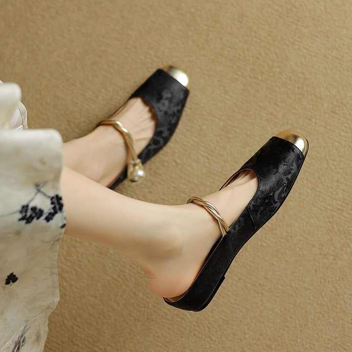 Variant image for Elegant Slip-On Pumps - Luxurious Brocade & Pearl Detail for Comfort-25