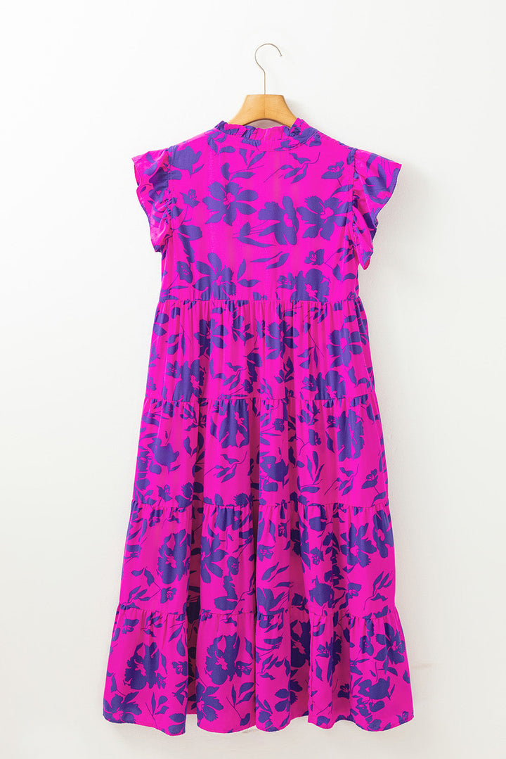 Floral Print Flutter Sleeve Maxi Dress