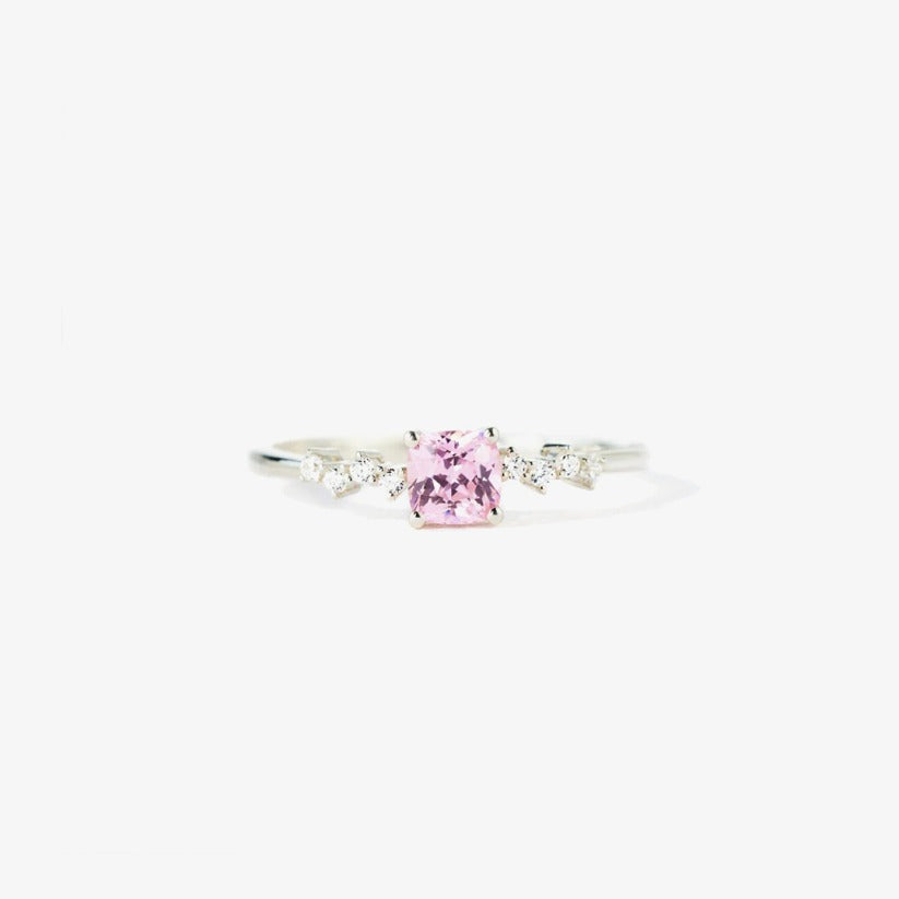 Breast Cancer Awareness Pink Sapphire Square Ring