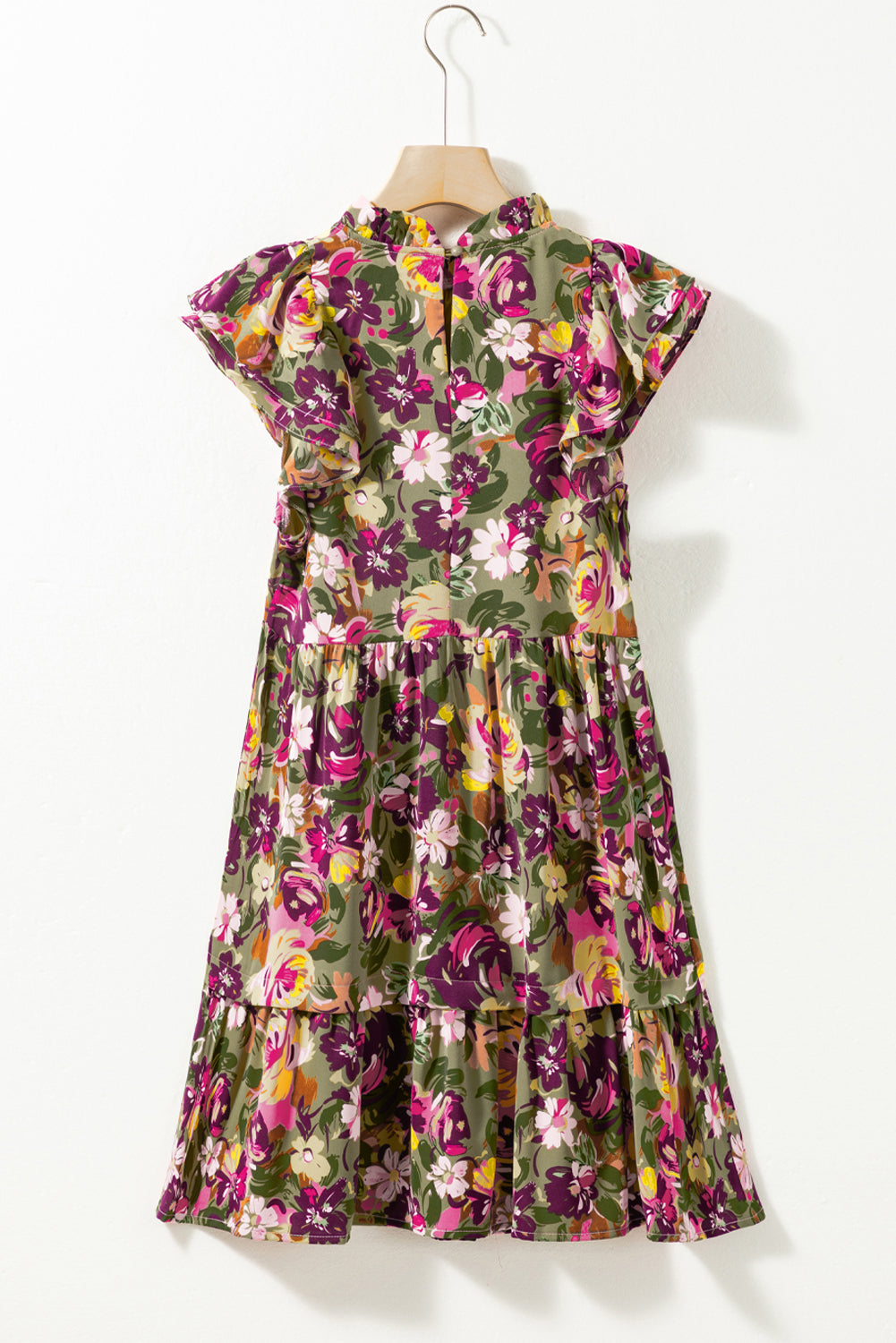 Flutter Sleeve Frilled Neck Mini Dresses