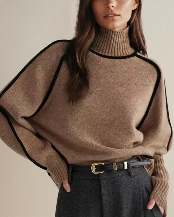 Bella - Loose Fit Turtleneck Striped Sweater