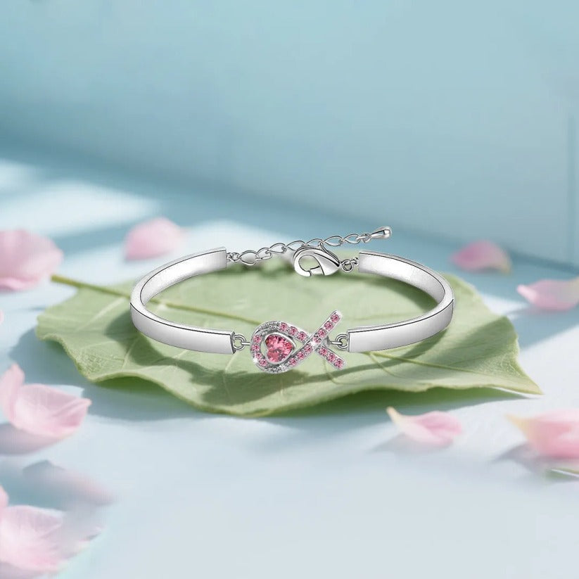 Breast Cancer Awareness-It is ok to not be ok Pink Heart Ribbon Bracelet