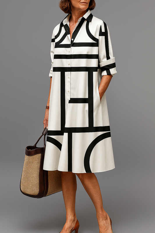 Brigitte™ | Chic Long Sleeve Midi Dress with Sleeves