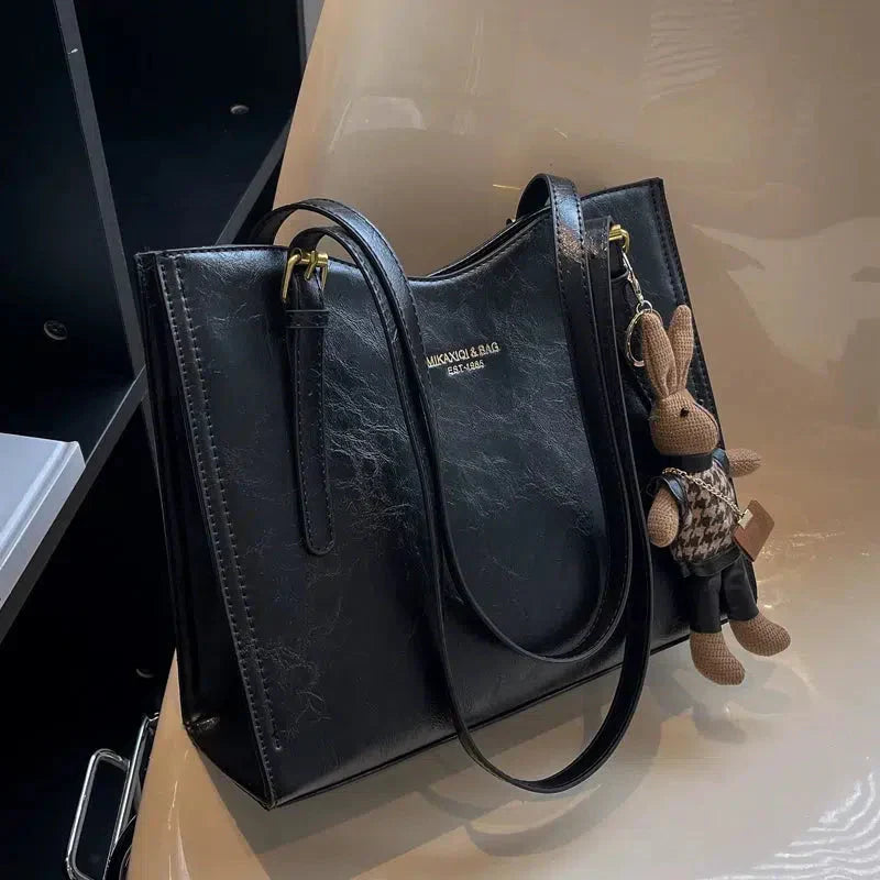 Charmbun Tote Bag - Stylish Vegan Leather with Removable Bunny Pendant