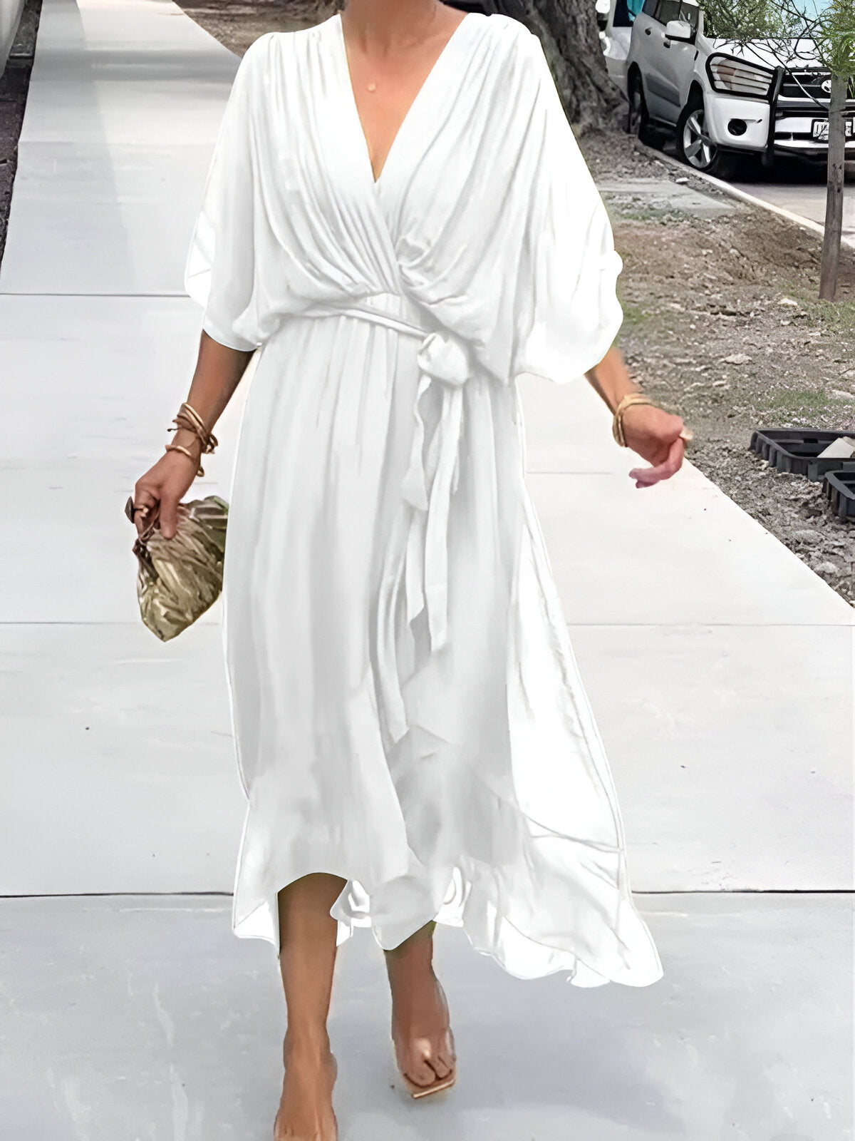 Claire™ | Effortless White Midi Dress for Women