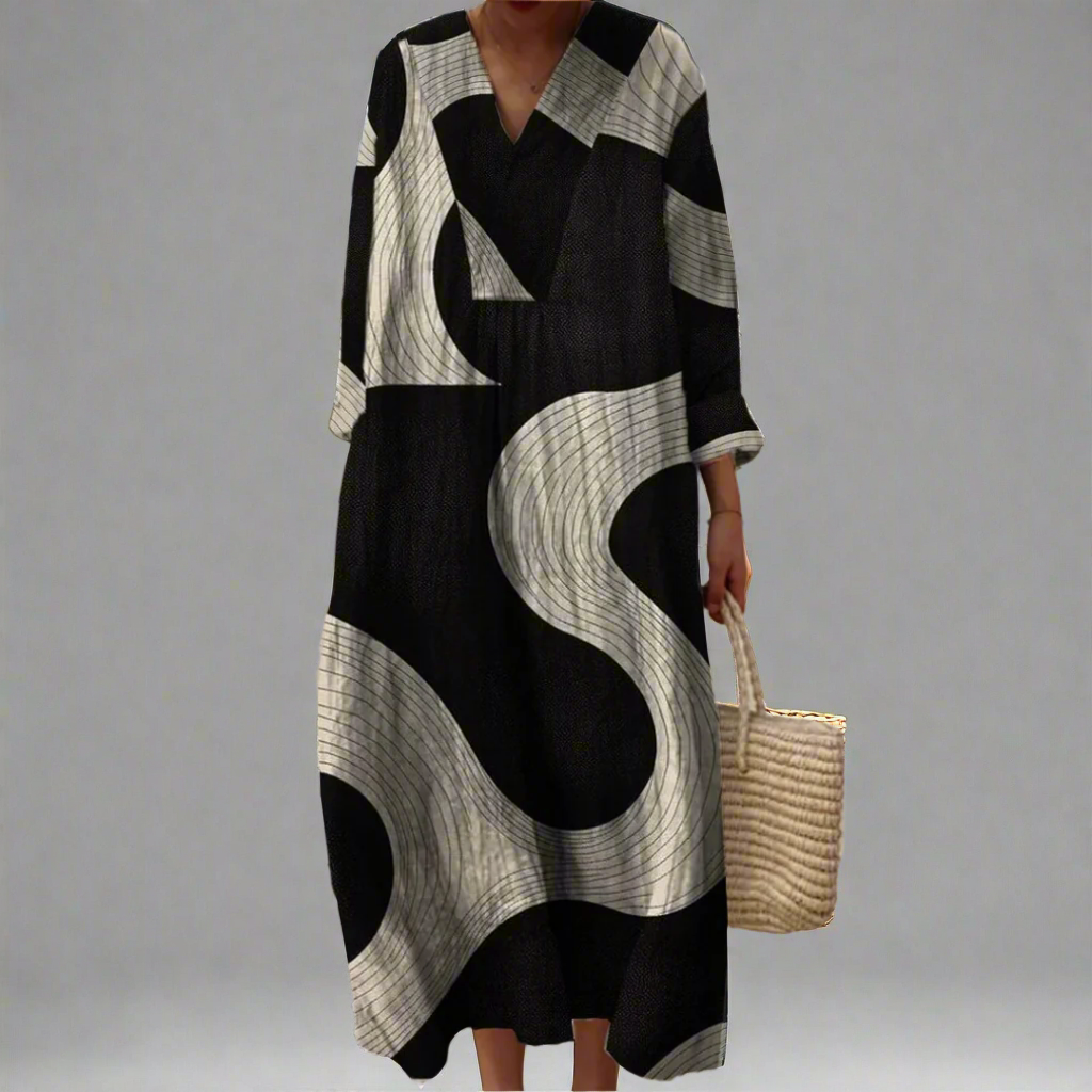 Claudine™ | Chic Black Maxi Dress With Long Sleeves