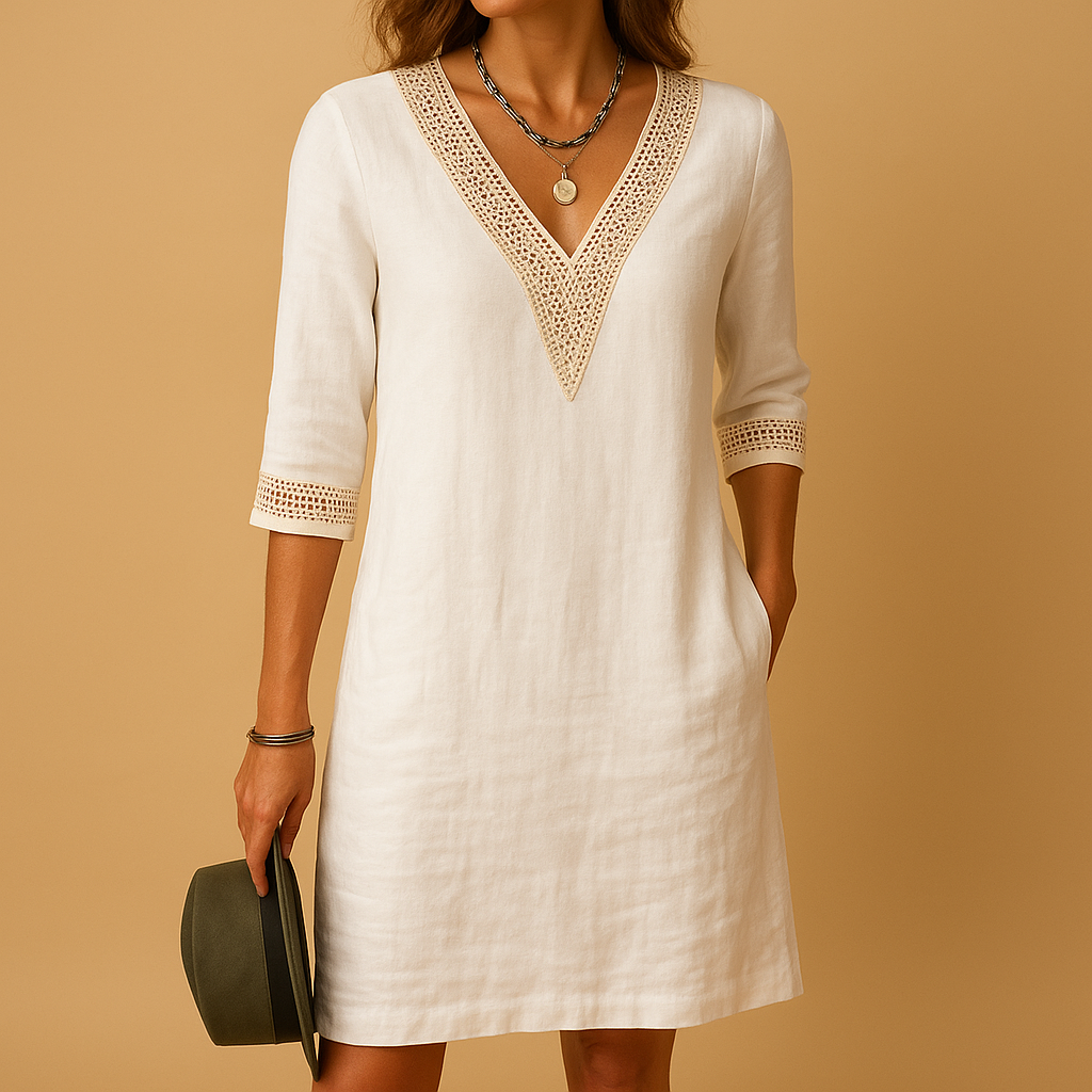 Elvira Women's Summer Maxi Dress - Elegant V-Neck with Lace Details